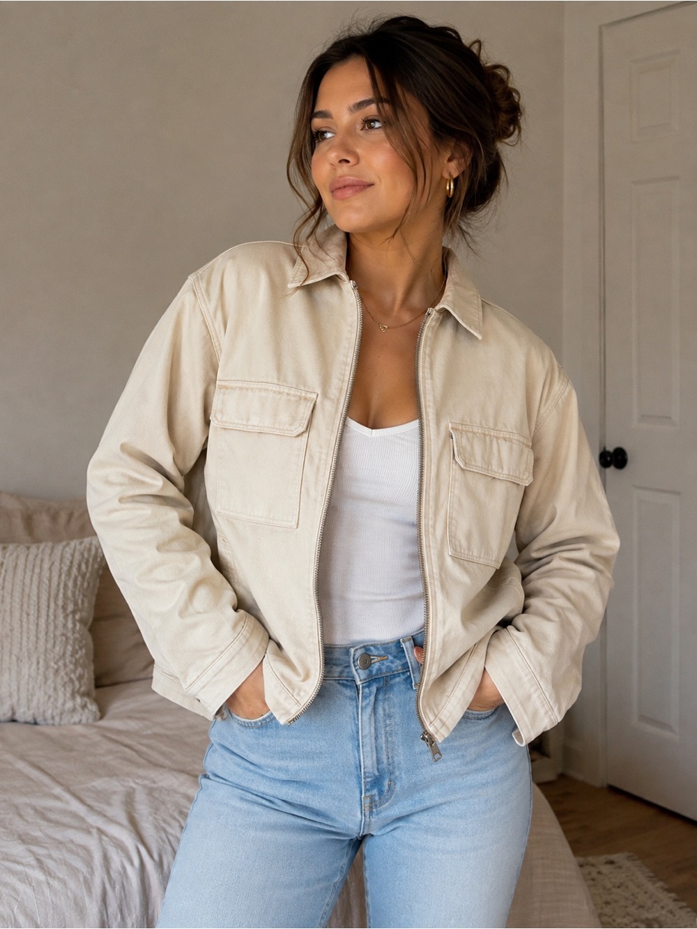 Cream/beige utility style jacket